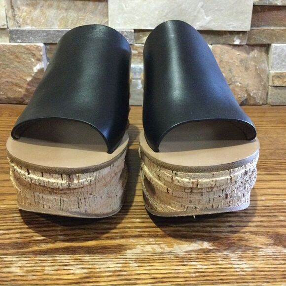 CHLOE Black Leather Platform Wedge Slide Sandals - Picture 3 of 10